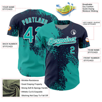 Custom Aqua Navy-White 3D Pattern Design Abstract Brush Stroke Authentic Baseball Jersey - Sky-Custom