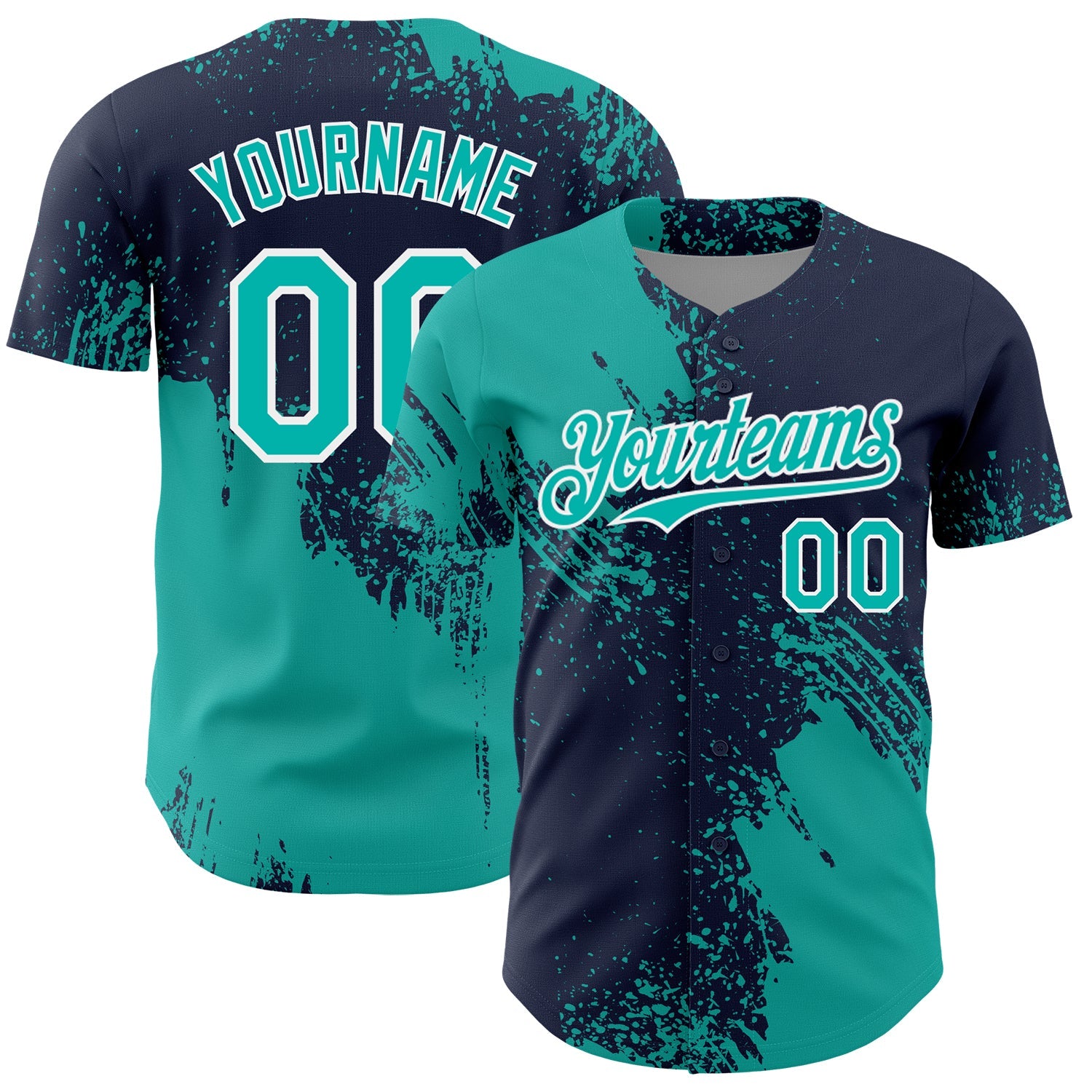 Custom Aqua Navy-White 3D Pattern Design Abstract Brush Stroke Authentic Baseball Jersey - Sky-Custom
