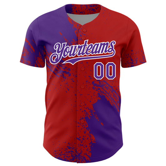 Custom Purple Red-White 3D Pattern Design Abstract Brush Stroke Authentic Baseball Jersey - Sky-Custom