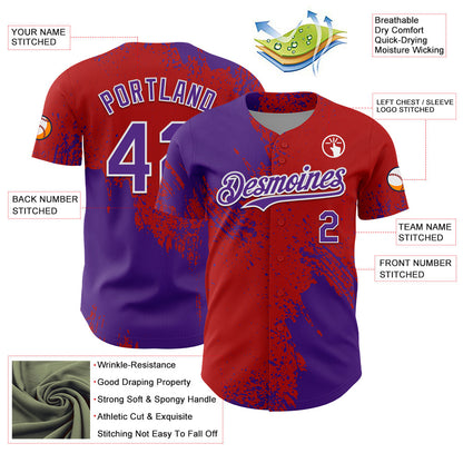Custom Purple Red-White 3D Pattern Design Abstract Brush Stroke Authentic Baseball Jersey - Sky-Custom