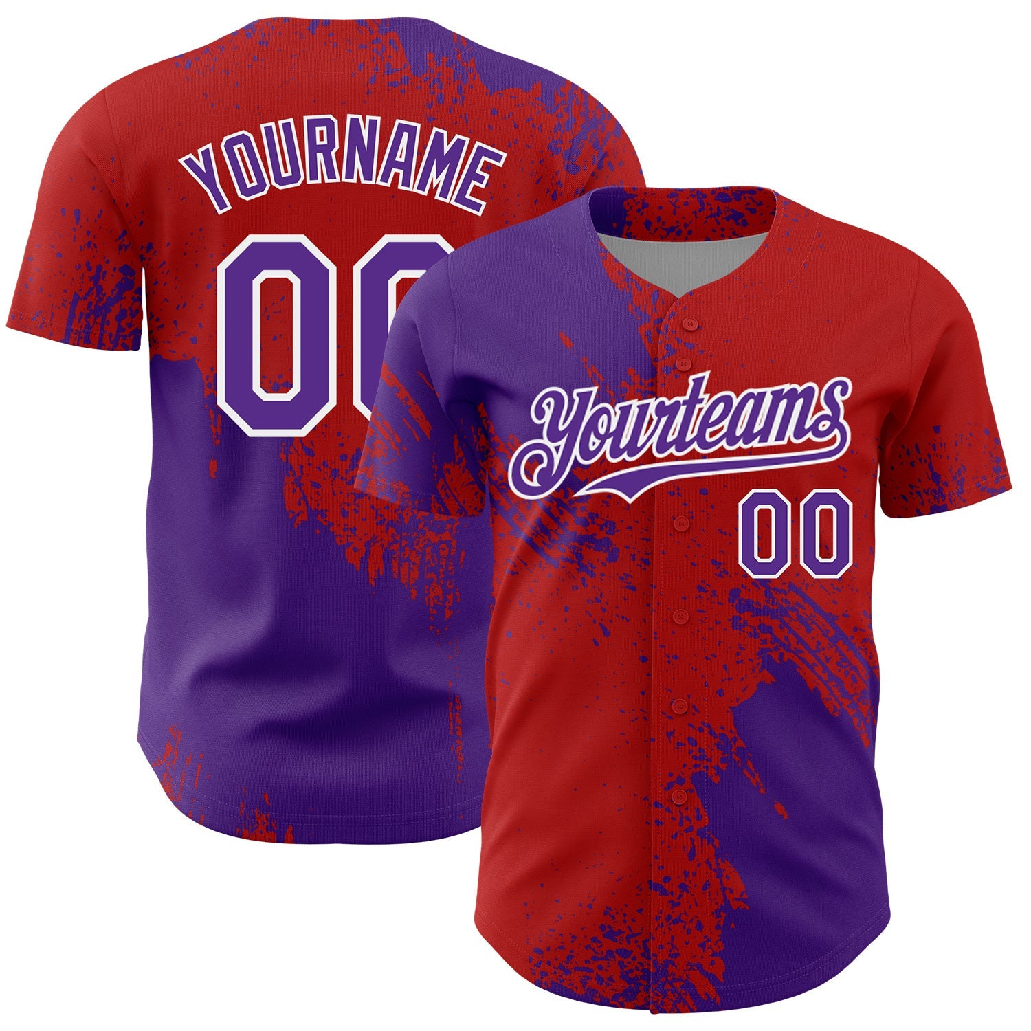 Custom Purple Red-White 3D Pattern Design Abstract Brush Stroke Authentic Baseball Jersey - Sky-Custom