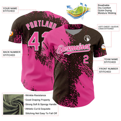 Custom Pink Brown-White 3D Pattern Design Abstract Brush Stroke Authentic Baseball Jersey - Sky-Custom