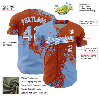 Custom Light Blue Texas Orange-White 3D Pattern Design Abstract Brush Stroke Authentic Baseball Jersey - Sky-Custom
