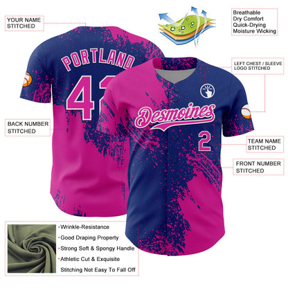 Custom Deep Pink Royal-White 3D Pattern Design Abstract Brush Stroke Authentic Baseball Jersey - Sky-Custom