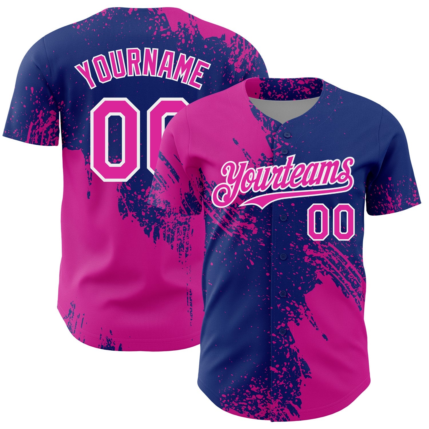 Custom Deep Pink Royal-White 3D Pattern Design Abstract Brush Stroke Authentic Baseball Jersey - Sky-Custom
