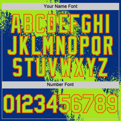Custom Neon Green Royal-Orange 3D Pattern Design Abstract Brush Stroke Authentic Baseball Jersey - Sky-Custom