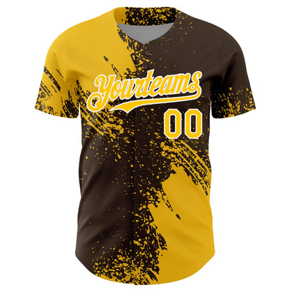 Custom Yellow Brown-White 3D Pattern Design Abstract Brush Stroke Authentic Baseball Jersey - Sky-Custom