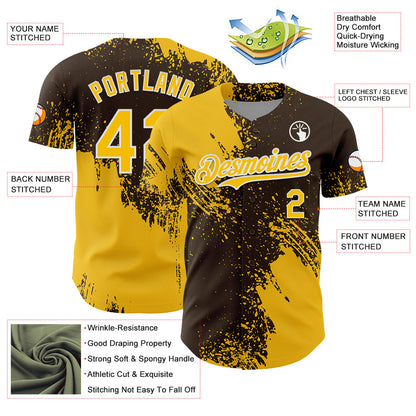 Custom Yellow Brown-White 3D Pattern Design Abstract Brush Stroke Authentic Baseball Jersey - Sky-Custom