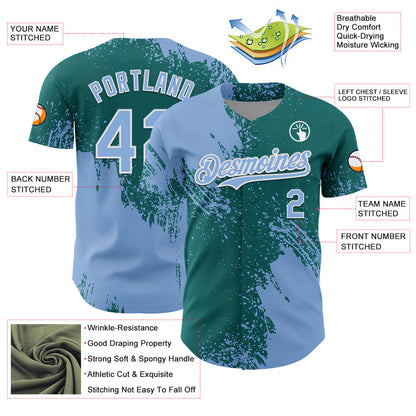 Custom Light Blue Teal-White 3D Pattern Design Abstract Brush Stroke Authentic Baseball Jersey - Sky-Custom