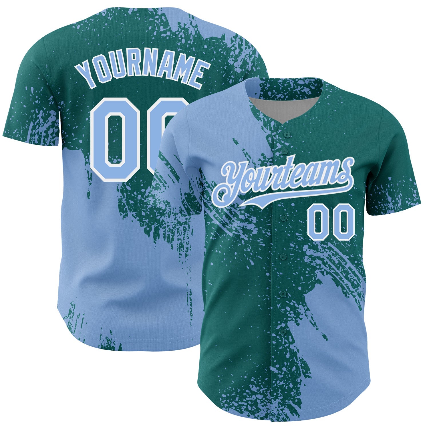 Custom Light Blue Teal-White 3D Pattern Design Abstract Brush Stroke Authentic Baseball Jersey - Sky-Custom