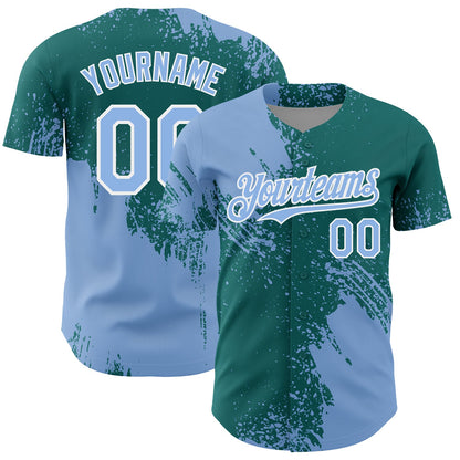 Custom Light Blue Teal-White 3D Pattern Design Abstract Brush Stroke Authentic Baseball Jersey - Sky-Custom