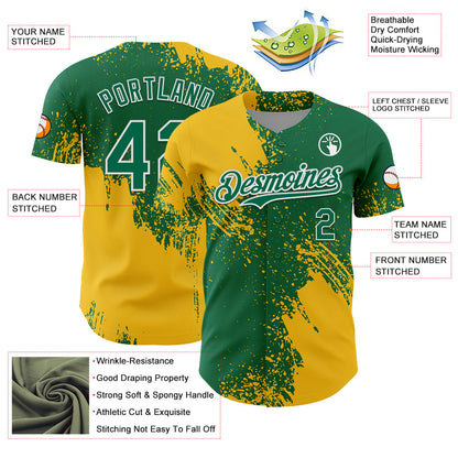 Custom Yellow Kelly Green-White 3D Pattern Design Abstract Brush Stroke Authentic Baseball Jersey - Sky-Custom