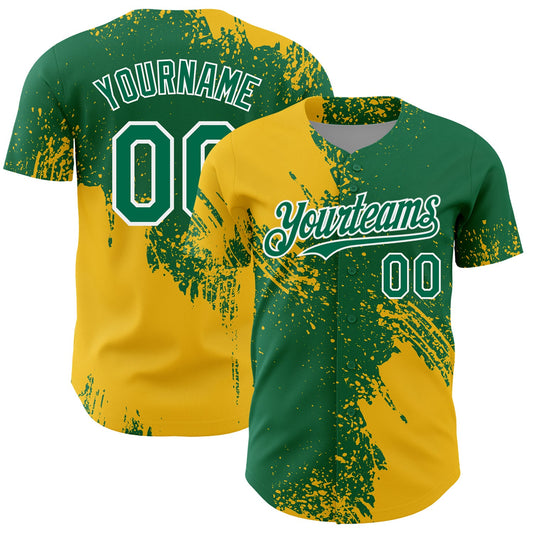 Custom Yellow Kelly Green-White 3D Pattern Design Abstract Brush Stroke Authentic Baseball Jersey - Sky-Custom
