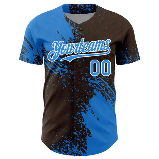 Custom Electric Blue Brown-White 3D Pattern Design Abstract Brush Stroke Authentic Baseball Jersey - Sky-Custom