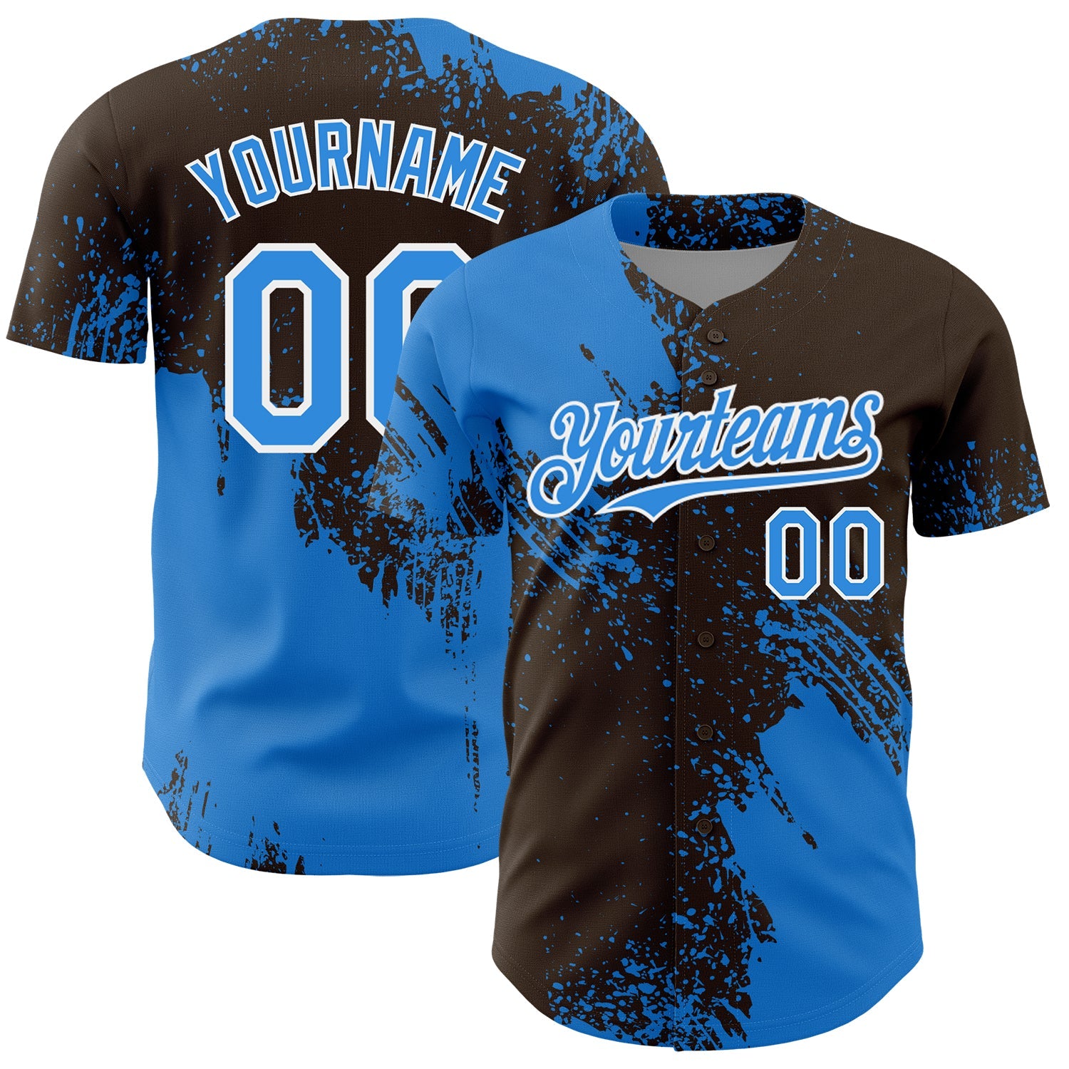 Custom Electric Blue Brown-White 3D Pattern Design Abstract Brush Stroke Authentic Baseball Jersey - Sky-Custom