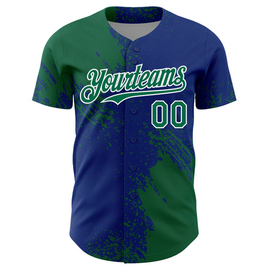Custom Kelly Green Royal-White 3D Pattern Design Abstract Brush Stroke Authentic Baseball Jersey - Sky-Custom