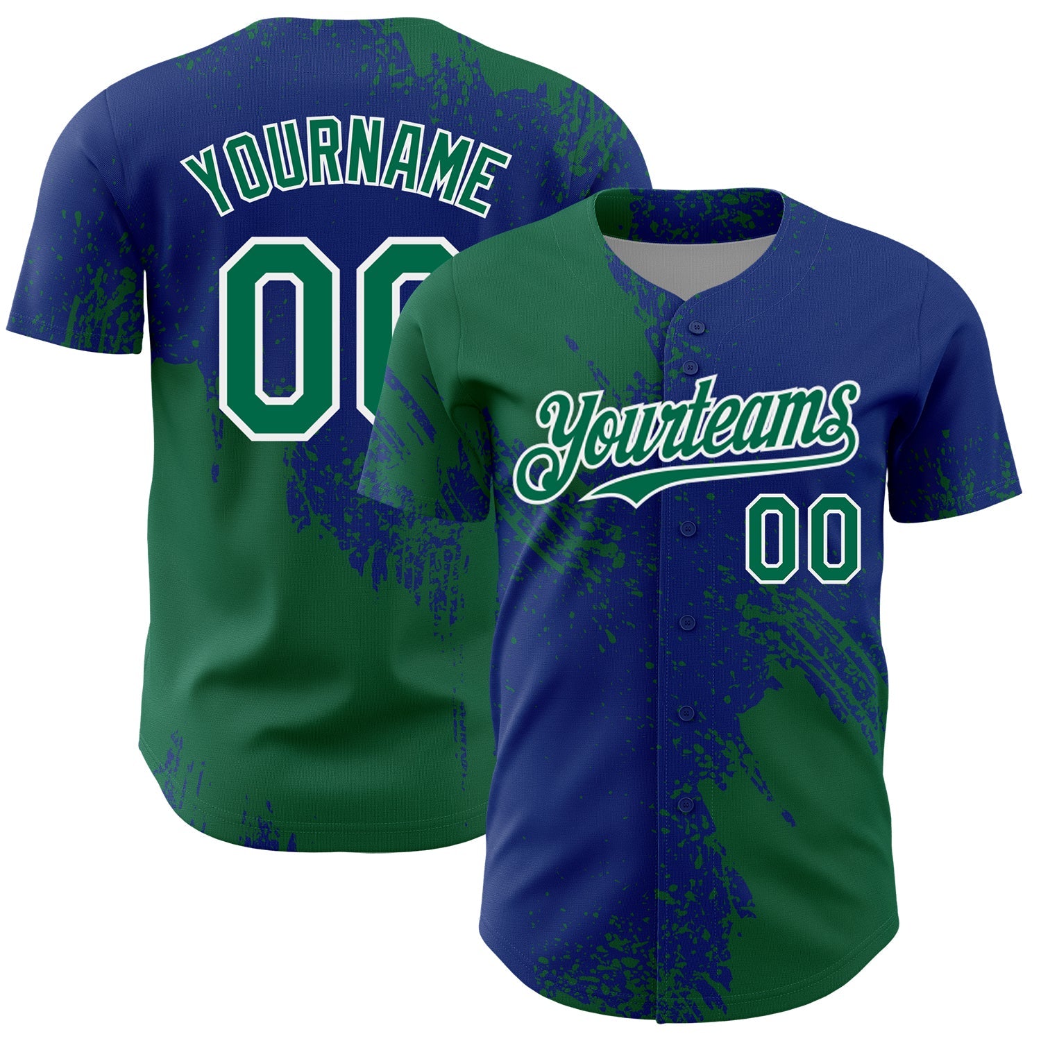 Custom Kelly Green Royal-White 3D Pattern Design Abstract Brush Stroke Authentic Baseball Jersey - Sky-Custom
