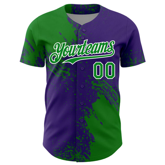 Custom Grass Green Purple-White 3D Pattern Design Abstract Brush Stroke Authentic Baseball Jersey - Sky-Custom