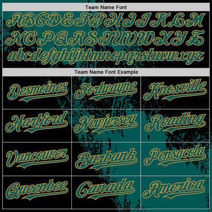 Custom Midnight Green Black-Old Gold 3D Pattern Design Abstract Brush Stroke Authentic Baseball Jersey - Sky-Custom