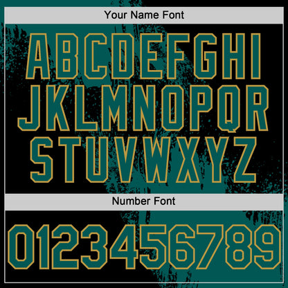 Custom Midnight Green Black-Old Gold 3D Pattern Design Abstract Brush Stroke Authentic Baseball Jersey - Sky-Custom
