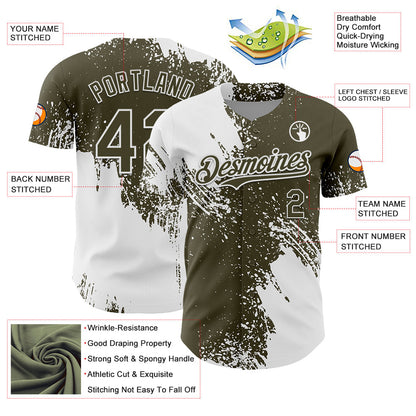 Custom White Olive 3D Pattern Design Abstract Brush Stroke Authentic Baseball Jersey - Sky-Custom