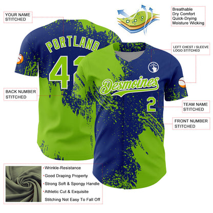 Custom Neon Green Royal-White 3D Pattern Design Abstract Brush Stroke Authentic Baseball Jersey - Sky-Custom
