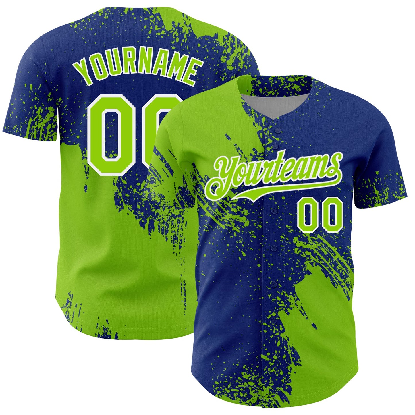 Custom Neon Green Royal-White 3D Pattern Design Abstract Brush Stroke Authentic Baseball Jersey - Sky-Custom