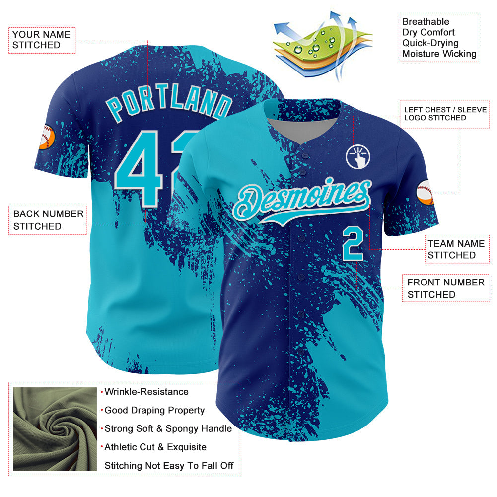 Custom Lakes Blue Royal-White 3D Pattern Design Abstract Brush Stroke Authentic Baseball Jersey - Sky-Custom
