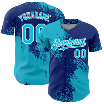 Custom Lakes Blue Royal-White 3D Pattern Design Abstract Brush Stroke Authentic Baseball Jersey - Sky-Custom