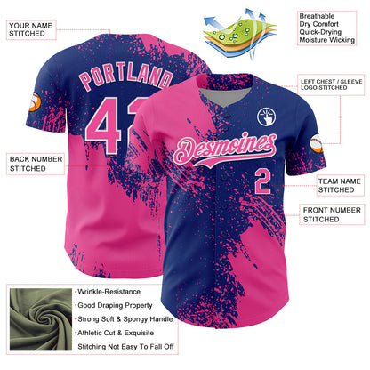 Custom Pink Royal-White 3D Pattern Design Abstract Brush Stroke Authentic Baseball Jersey - Sky-Custom