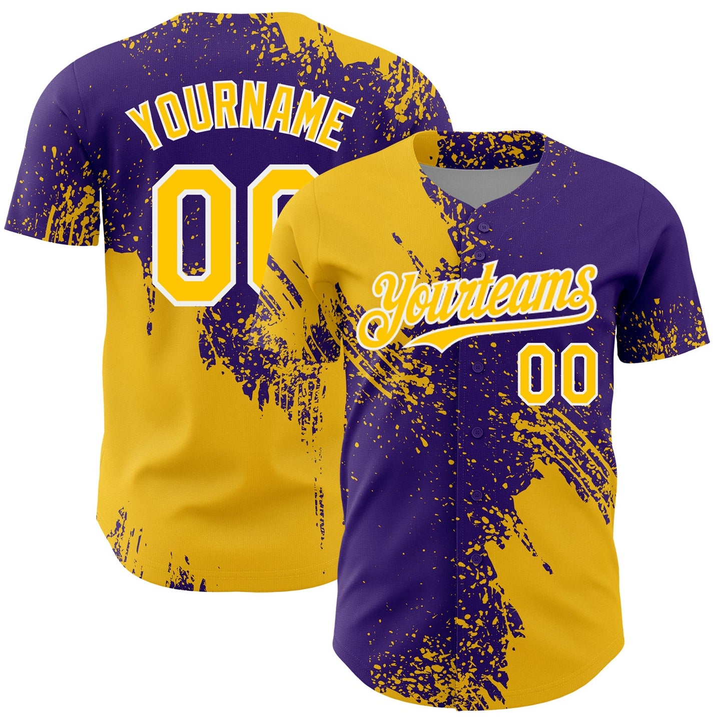 Custom Yellow Purple-White 3D Pattern Design Abstract Brush Stroke Authentic Baseball Jersey - Sky-Custom