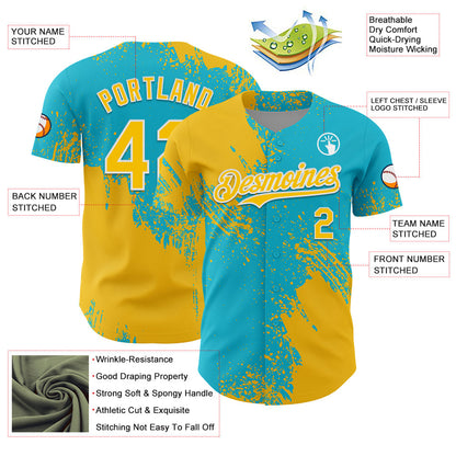 Custom Yellow Lakes Blue-White 3D Pattern Design Abstract Brush Stroke Authentic Baseball Jersey - Sky-Custom