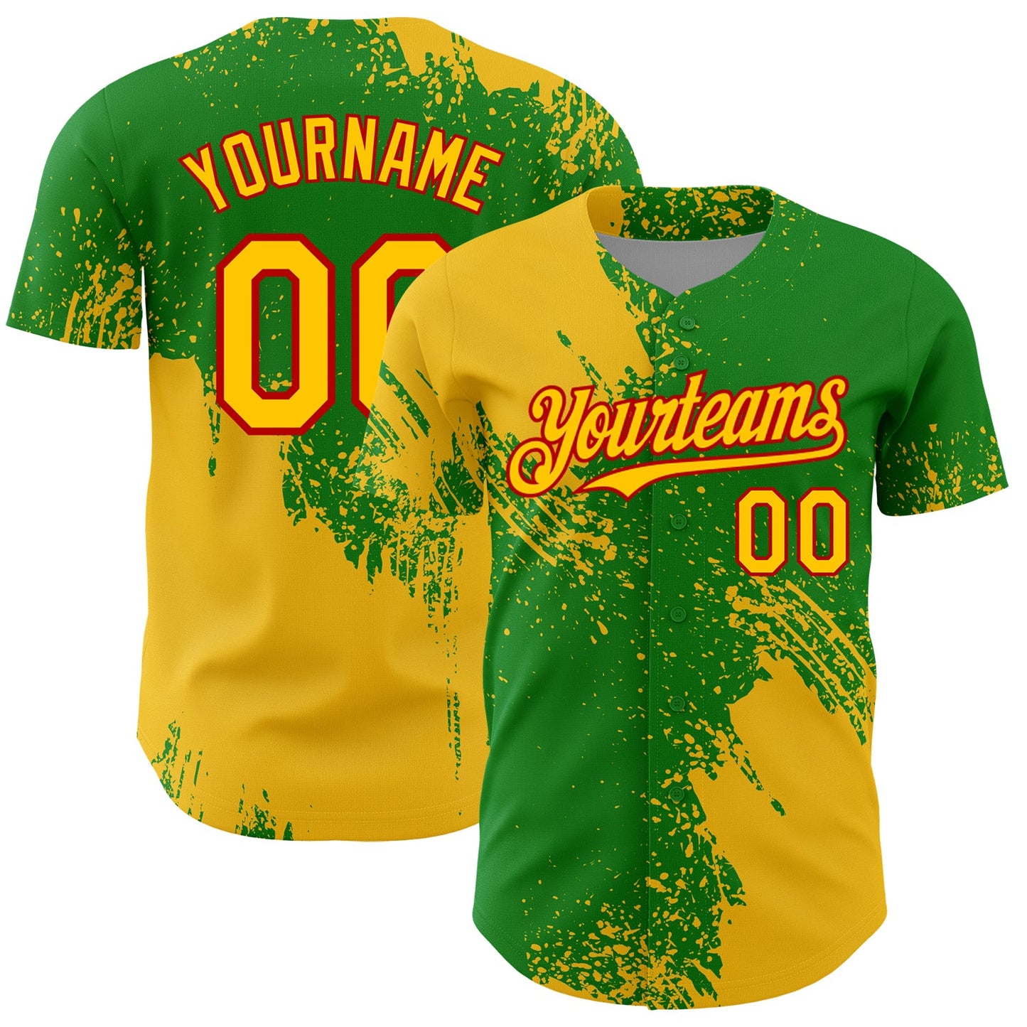 Custom Yellow Grass Green-Red 3D Pattern Design Abstract Brush Stroke Authentic Baseball Jersey - Sky-Custom