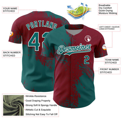 Custom Teal Crimson-White 3D Pattern Design Abstract Brush Stroke Authentic Baseball Jersey - Sky-Custom