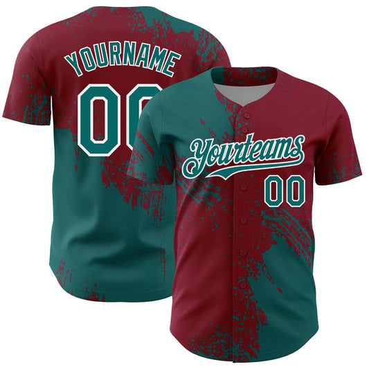 Custom Teal Crimson-White 3D Pattern Design Abstract Brush Stroke Authentic Baseball Jersey - Sky-Custom