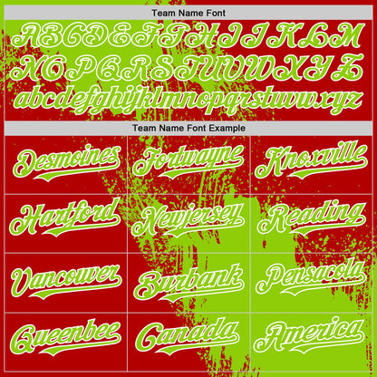 Custom Neon Green Red-White 3D Pattern Design Abstract Brush Stroke Authentic Baseball Jersey - Sky-Custom