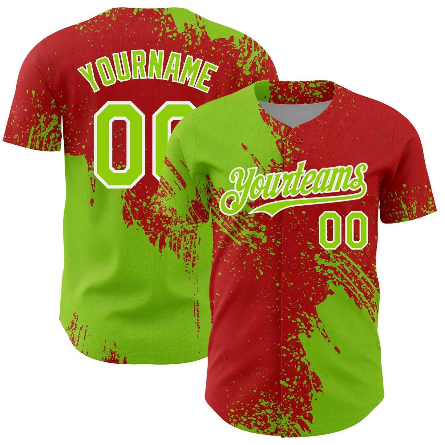 Custom Neon Green Red-White 3D Pattern Design Abstract Brush Stroke Authentic Baseball Jersey - Sky-Custom