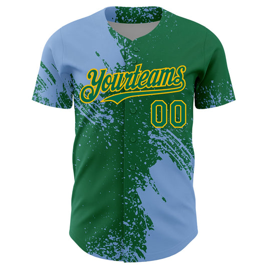 Custom Light Blue Kelly Green-Gold 3D Pattern Design Abstract Brush Stroke Authentic Baseball Jersey - Sky-Custom