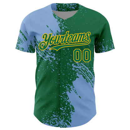 Custom Light Blue Kelly Green-Gold 3D Pattern Design Abstract Brush Stroke Authentic Baseball Jersey - Sky-Custom