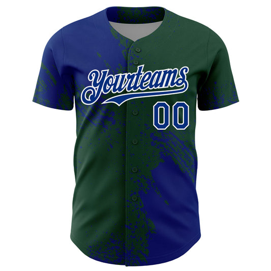 Custom Royal Green-White 3D Pattern Design Abstract Brush Stroke Authentic Baseball Jersey - Sky-Custom