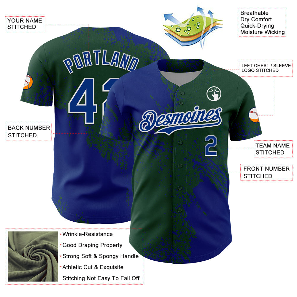 Custom Royal Green-White 3D Pattern Design Abstract Brush Stroke Authentic Baseball Jersey - Sky-Custom
