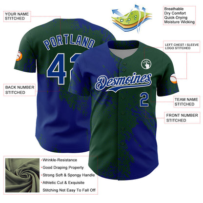 Custom Royal Green-White 3D Pattern Design Abstract Brush Stroke Authentic Baseball Jersey - Sky-Custom