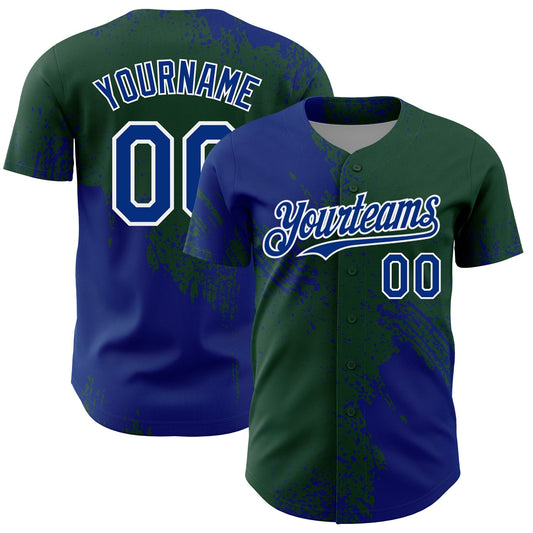 Custom Royal Green-White 3D Pattern Design Abstract Brush Stroke Authentic Baseball Jersey - Sky-Custom