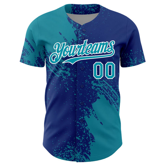 Custom Teal Royal-White 3D Pattern Design Abstract Brush Stroke Authentic Baseball Jersey - Sky-Custom