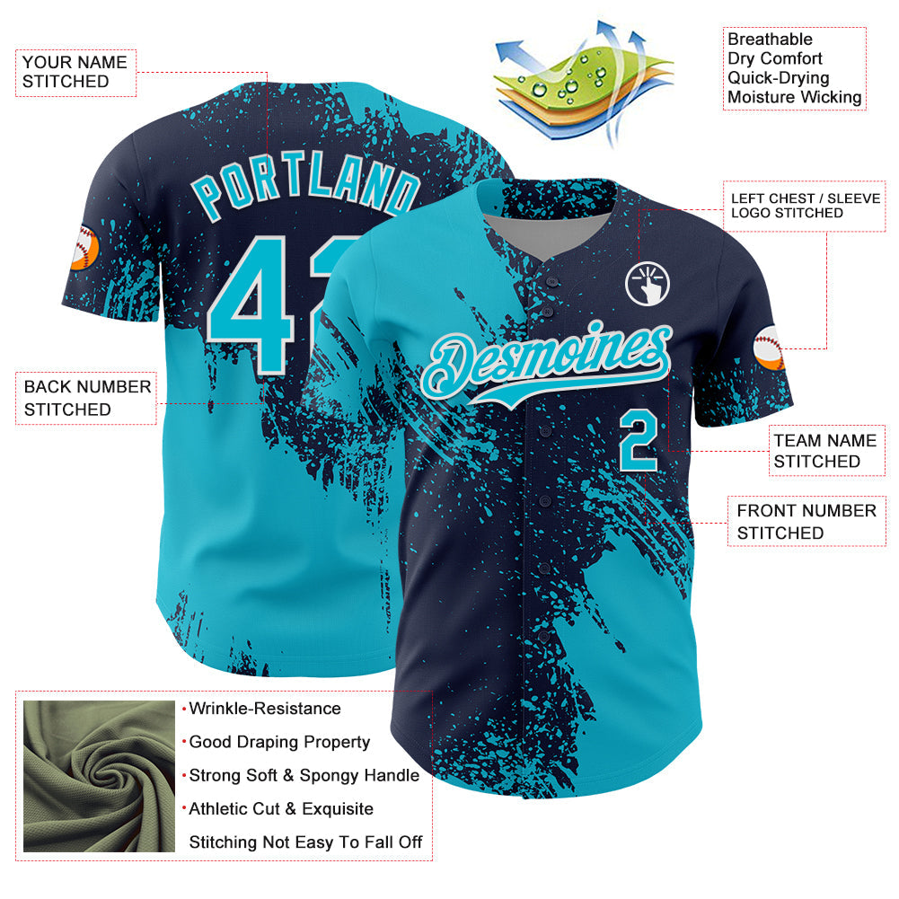 Custom Lakes Blue Navy-White 3D Pattern Design Abstract Brush Stroke Authentic Baseball Jersey - Sky-Custom