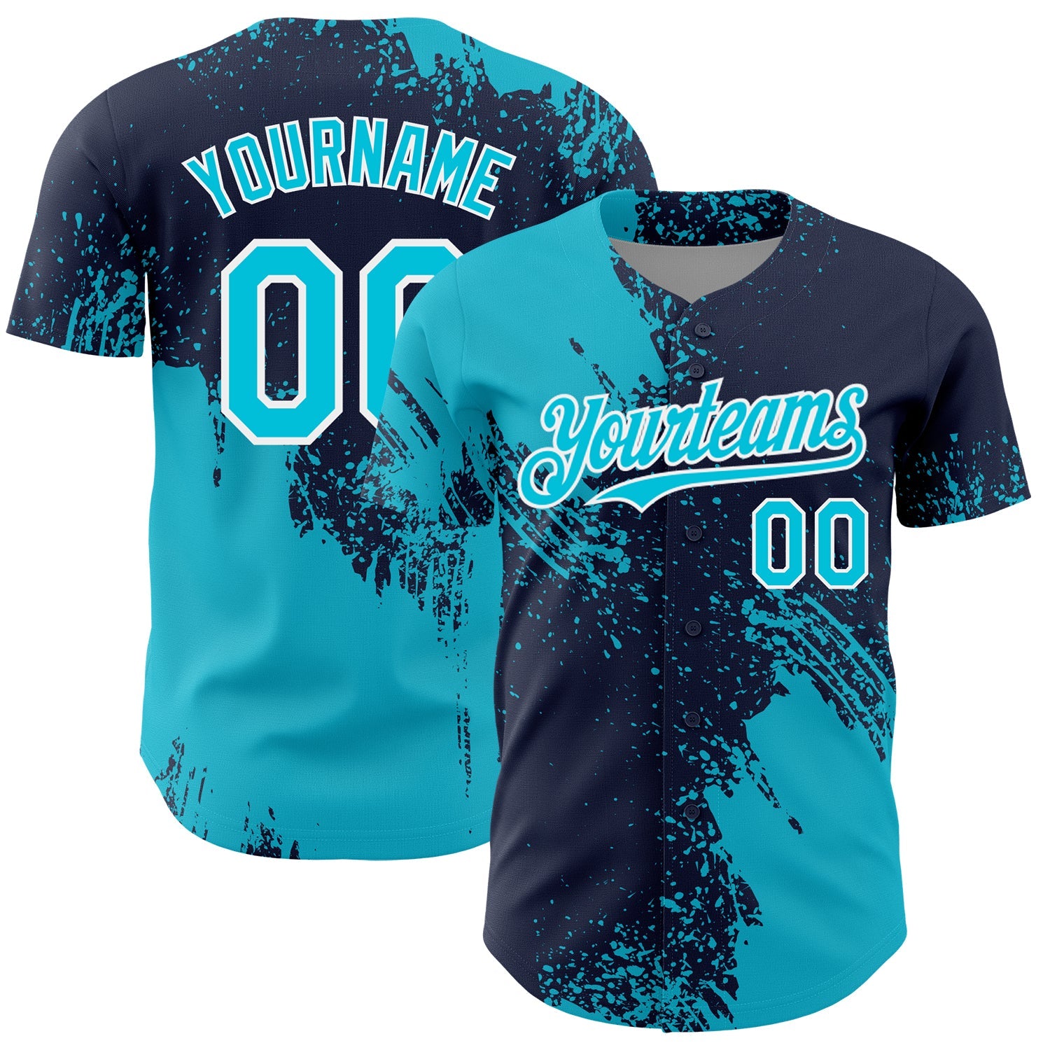 Custom Lakes Blue Navy-White 3D Pattern Design Abstract Brush Stroke Authentic Baseball Jersey - Sky-Custom