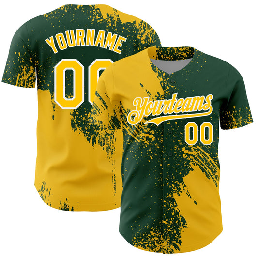 Custom Yellow Green-White 3D Pattern Design Abstract Brush Stroke Authentic Baseball Jersey - Sky-Custom