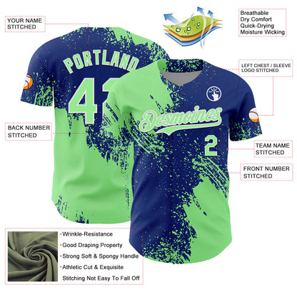 Custom Pea Green Royal-White 3D Pattern Design Abstract Brush Stroke Authentic Baseball Jersey - Sky-Custom