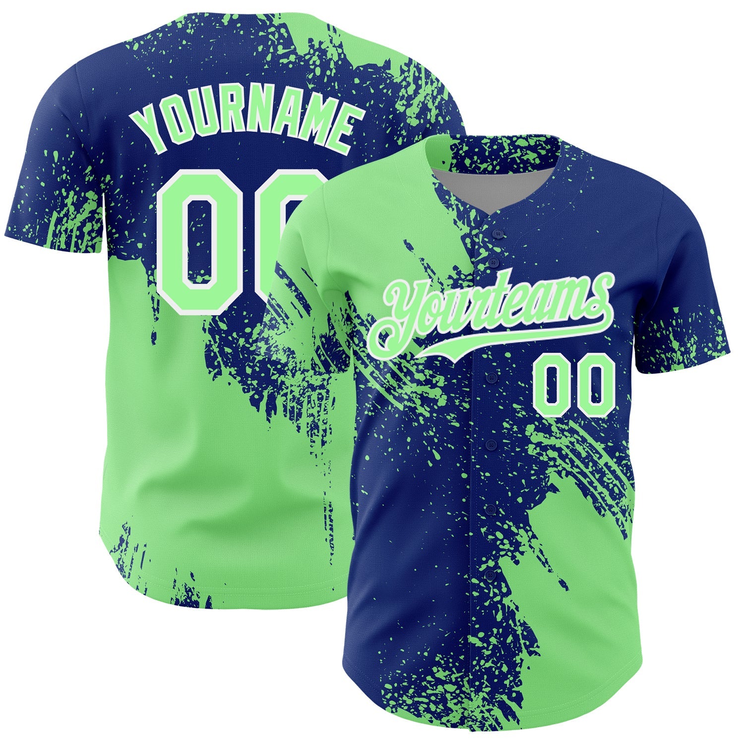 Custom Pea Green Royal-White 3D Pattern Design Abstract Brush Stroke Authentic Baseball Jersey - Sky-Custom