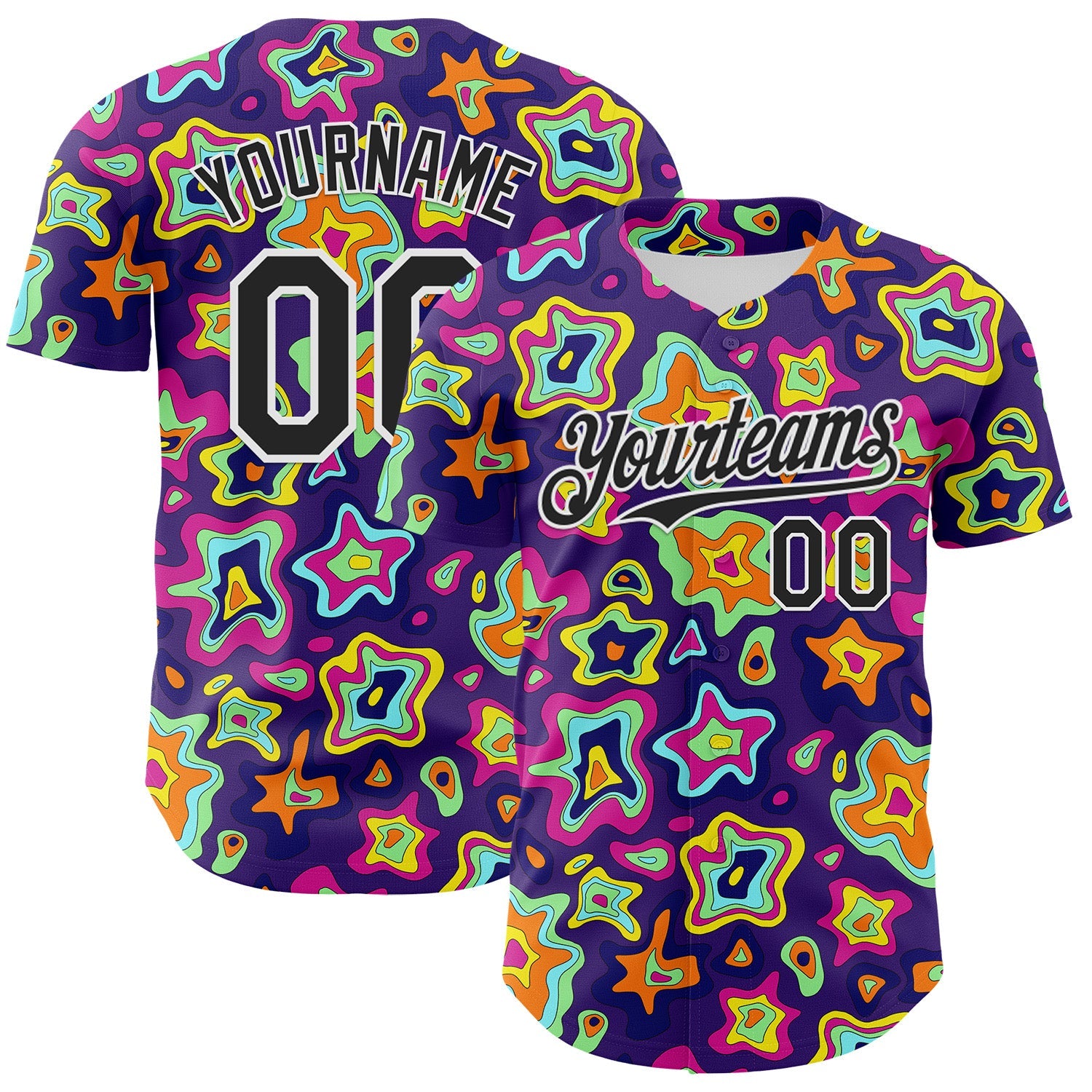 Custom Purple Black-White 3D Pattern Design Rave Psychedelic Fluid Art Authentic Baseball Jersey - Sky-Custom